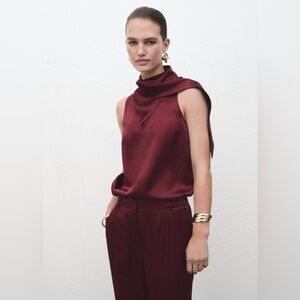 Mango Burgundy Sleeveless Blouse